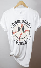 Retro Baseball Vibes Smiley Graphic Tee