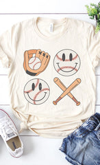 Retro Smiley Baseball Bat Graphic Tee PLUS